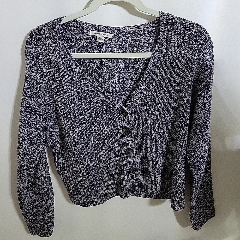 American Eagle Chunky Knit Marbled Gray Preppy Cardigan Sweater XS/S Button Up